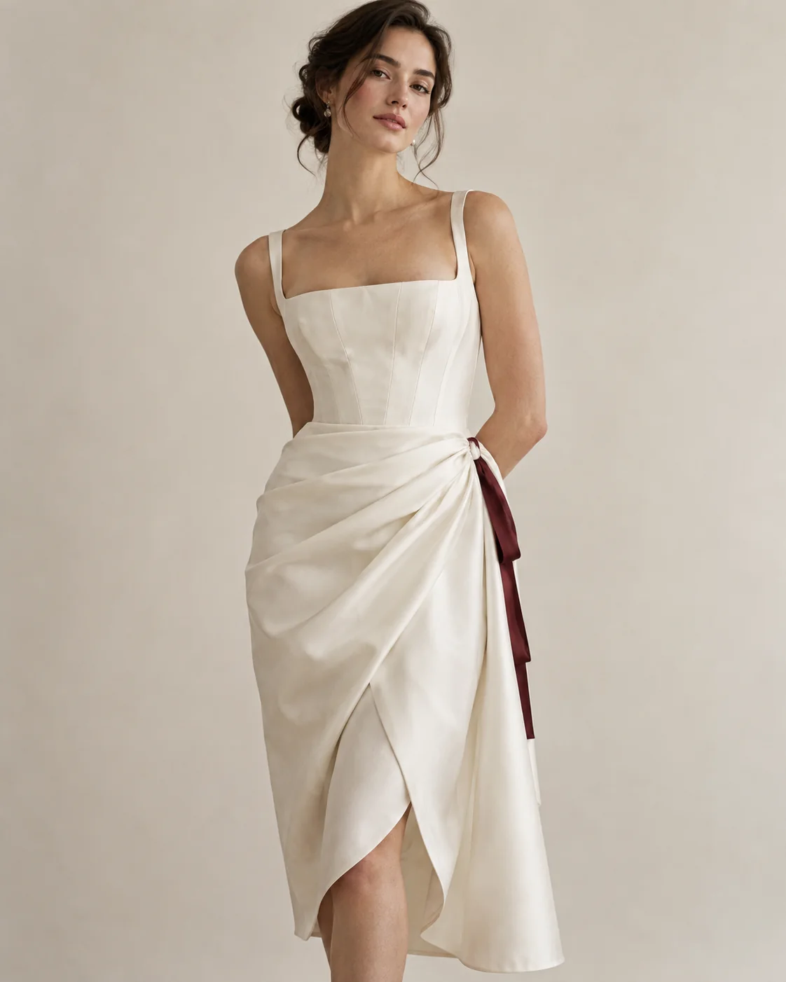 Imagen conceptual de un vestido de mujer sobre un fondo neutro.